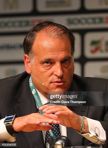 Javier Tebas, President of Liga de Futbol Profesional during the Soccerex European Forum Conference Programme on September 10, 2014 in Manchester,...