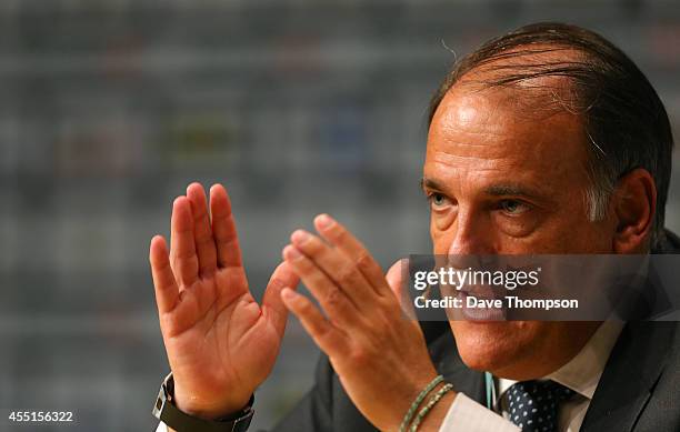 Javier Tebas, President of Liga de Futbol Profesional during the Soccerex European Forum Conference Programme on September 10, 2014 in Manchester,...