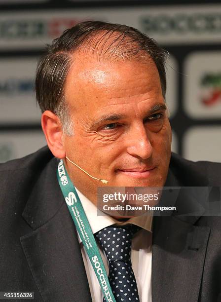 Javier Tebas, President of Liga de Futbol Profesional during the Soccerex European Forum Conference Programme on September 10, 2014 in Manchester,...