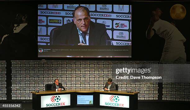 Javier Tebas, President of Liga de Futbol Profesional during the Soccerex European Forum Conference Programme on September 10, 2014 in Manchester,...