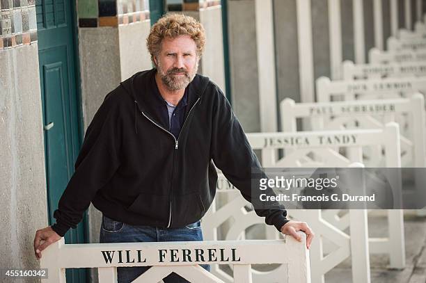Will Ferrell poses for the photographers after he unveiled his cabin sign as a tribute for his career along the Promenade des Planches during the...