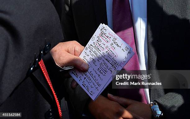 John Prescott MP holds his campaign notes as he and Deputy Leader of the Scottish Labour Party Anas Sarwar MP campaign for a ''No'' vote in the...