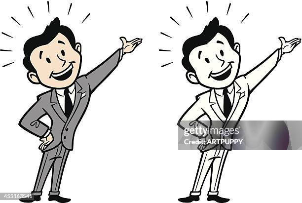 retro man presenting - businessman stock illustrations