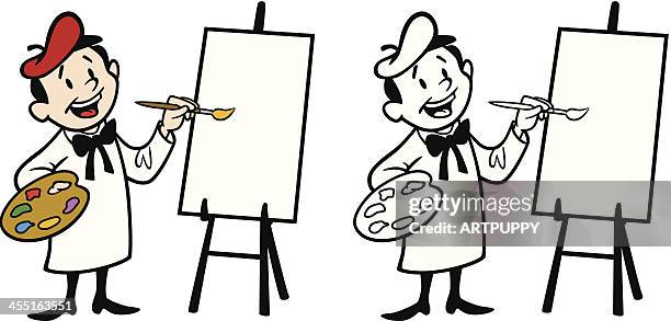 artist painting on canvas - easel stock illustrations