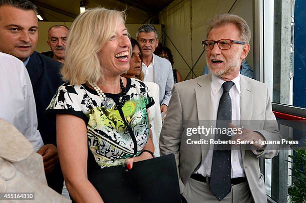 Italian government minister for school and education Stefania Giannini attends a public debate with Ivano Dionigi rector of the Bologna's University...