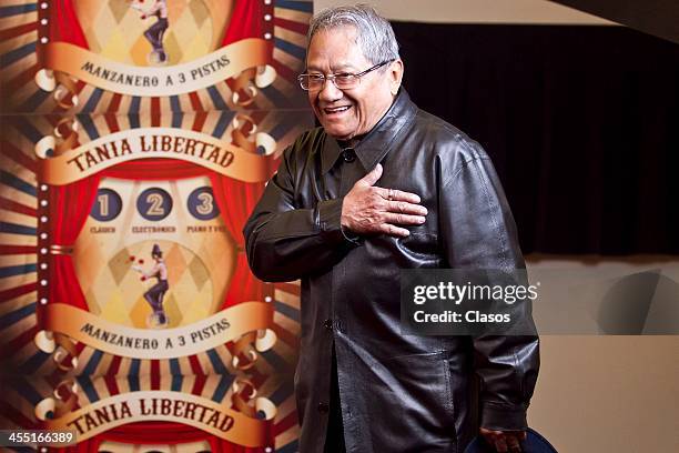 Mexican composer Armando Manzanero talks to the press during the presentation of Tania Libertad new album Tania Libertad: Manzanero a 3 Pistas at W...