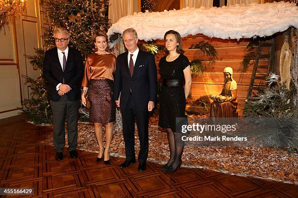 Prince Laurent, Queen Mathilde, King Philippe and Princess Claire of Belgium celebrate Christmas at the Royal Palace on December 11, 2013 in Brussel,...
