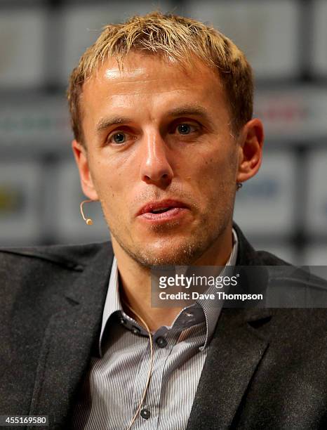 Former Manchester United footballer Phil Neville takes part in a discussion about Manchester United's Class of '92 during the Soccerex European Forum...