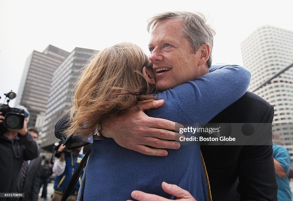 Charlie Baker Greets South Station Commuters