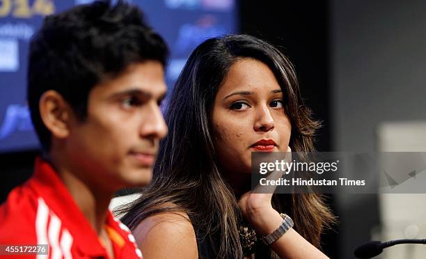 Squash players Saurav Ghosal and Dipika Pallikal during a press conference to announce the JSW Indian Squash Challenger Circuit on September 10, 2014...