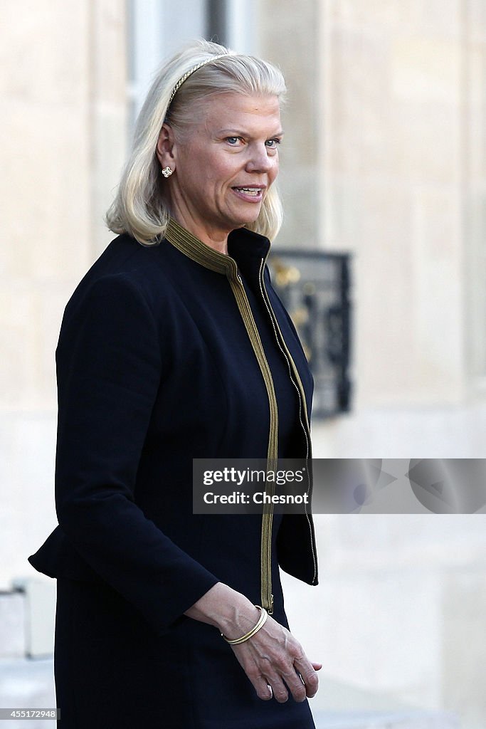 Francois Hollande Receives Virginia Rometty, CEO At IBM  And  Alain Benichou, CEO At IBM France At Elysee Palace