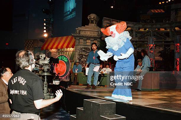 Episode 913 -- Pictured: Joey D'Auria as Bozo the Clown rehearses on stage on May 1, 1996 --