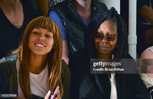 Whoopi Goldberg and her granddaughter Jerzey Dean attend Jeremy Scott from front row during MADE Fashion Week Spring 2015 at Milk Studios on...