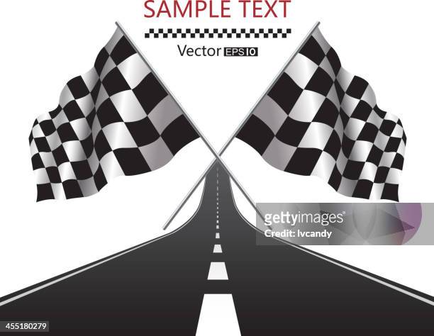 checkered flag and road - cycling event stock illustrations