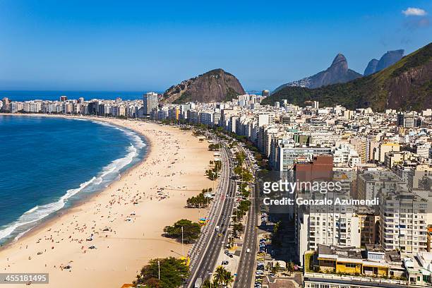 aereal view of copacabana beach in rio de janeiro. - copacabana beach stock pictures, royalty-free photos & images
