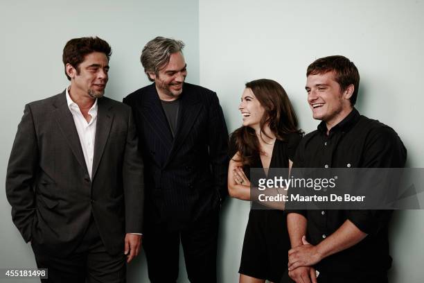 Actor Benicio del Toro, director Andrea Di Stefano, actress Claudia Traisac and actor Josh Hutcherson of "Escobar: Paradise Lost" pose for a portrait...