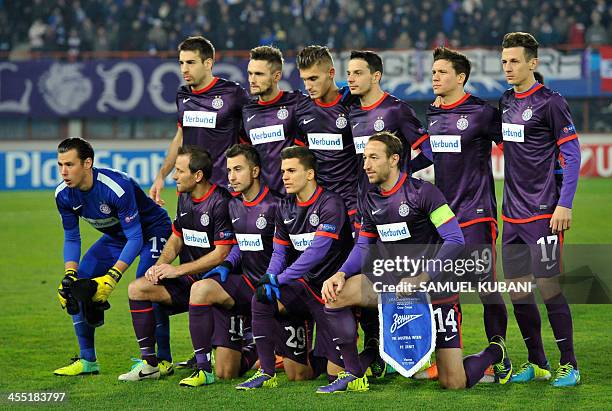 Team of Austria Wien poses during the UEFA Champions League group G football match FK Austria Wien vs FC Zenit in Vienna, on December 11, 2013. AFP...