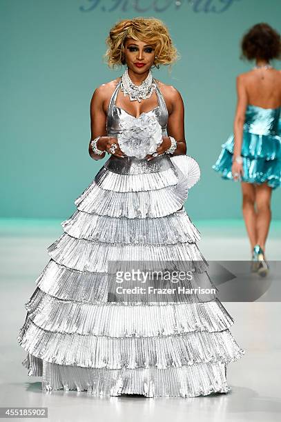 Cynthia Bailey walks the runway at the Betsey Johnson fashion show during Mercedes-Benz Fashion Week Spring 2015 at The Salon at Lincoln Center on...