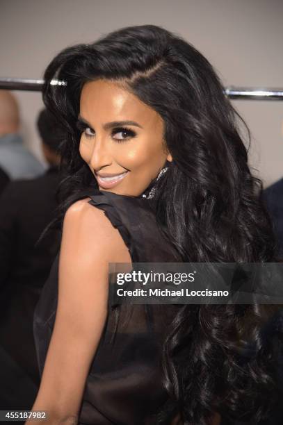 Designer/TV personality Lilly Ghalichi poses backstage during theWantmylook by Lilly Ghalichi Style360 Spring 2015 fashion show at Metropolitan...