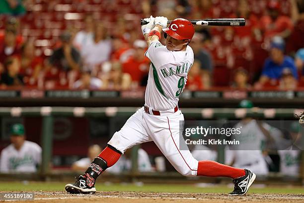 Jack Hannahan of the Cincinnati Reds takes an at bat during the game against the New York Mets at Great American Ball Park on September 5, 2014 in...