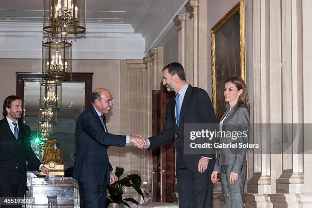 Prince Felipe of Spain and Princess Letizia of Spain attend Board Meeting of The 'Prince De Girona' Foundation at Zarzuela Palace on December 11,...