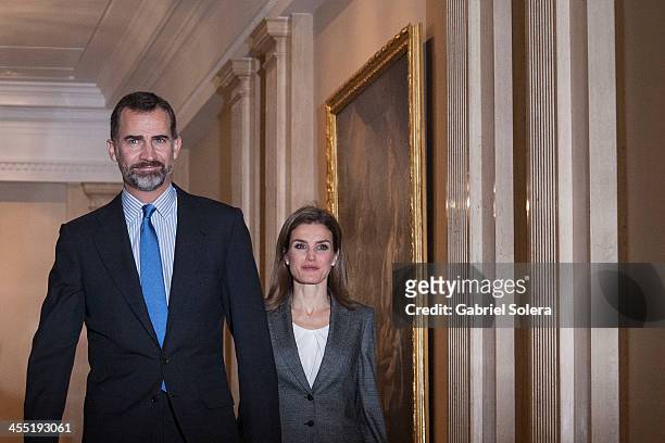Prince Felipe of Spain and Princess Letizia of Spain attend Board Meeting of The 'Prince De Girona' Foundation at Zarzuela Palace on December 11,...