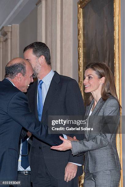 Prince Felipe of Spain and Princess Letizia of Spain attend Board Meeting of The 'Prince De Girona' Foundation at Zarzuela Palace on December 11,...