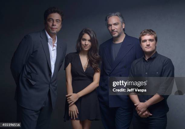 Actor Benicio del Toro, actress Claudia Traisac, director Andrea Di Stefano and actor Josh Hutcherson of "Escobar: Paradise Lost" pose for a portrait...