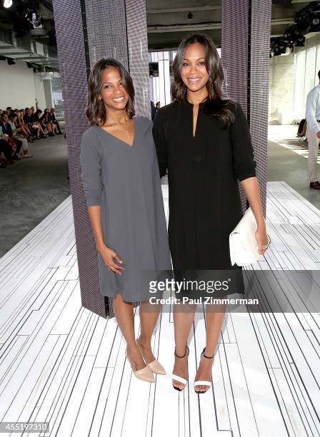 Cisely Saldana and Zoe Saldana attend Boss Women during Mercedes-Benz Fashion Week Spring 2015 at 4 World Trade Center on September 10, 2014 in New...