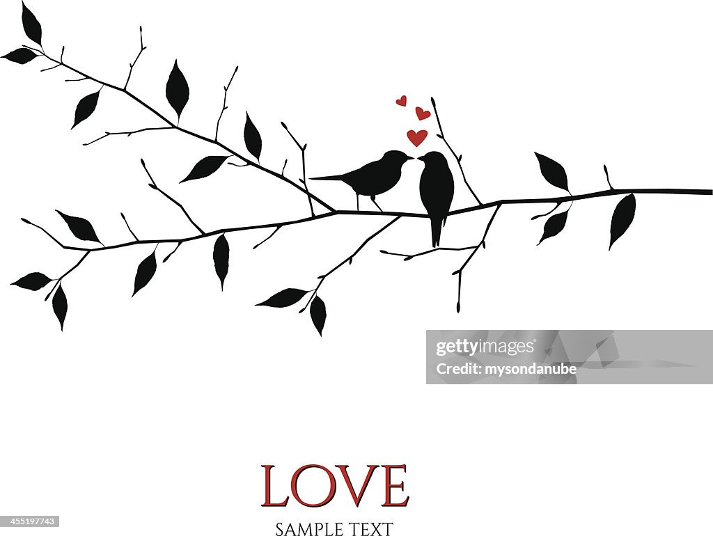 Vektor Vögel auf Ast – Liebe und Romantik-Konzept