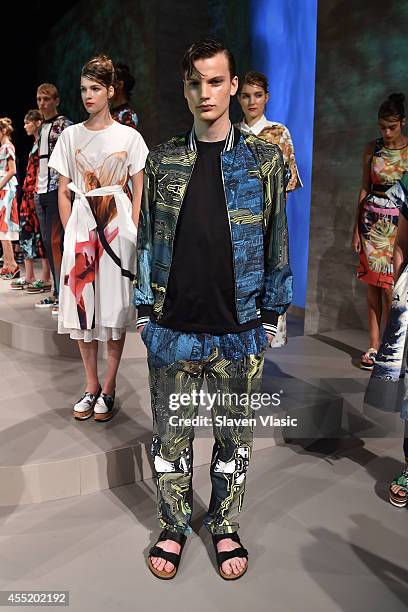 Model poses at the Clover Canyon presentation during Mercedes-Benz Fashion Week Spring 2015 at The Pavilion at Lincoln Center on September 10, 2014...