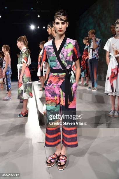 Model poses at the Clover Canyon presentation during Mercedes-Benz Fashion Week Spring 2015 at The Pavilion at Lincoln Center on September 10, 2014...