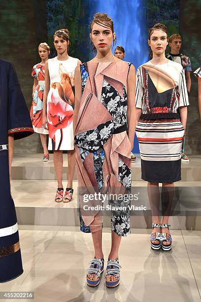 Model poses at the Clover Canyon presentation during Mercedes-Benz Fashion Week Spring 2015 at The Pavilion at Lincoln Center on September 10, 2014...