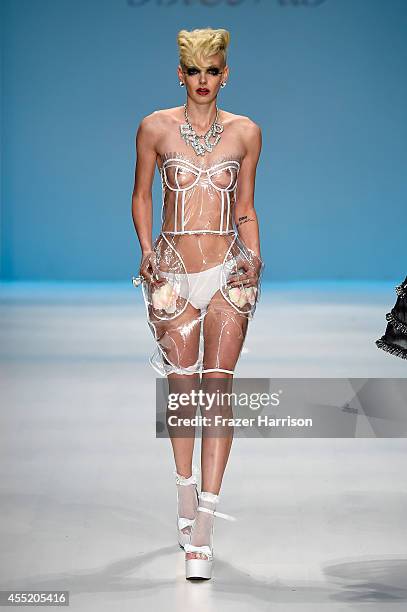 Model walks the runway at the Betsey Johnson fashion show during Mercedes-Benz Fashion Week Spring 2015 at The Salon at Lincoln Center on September...