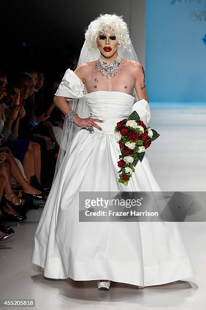 Sharon Needles walks the runway at the Betsey Johnson fashion show during Mercedes-Benz Fashion Week Spring 2015 at The Salon at Lincoln Center on...