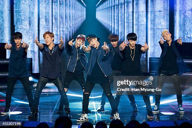 Perform on stage during the MBC Music "Show Champion" on September 10, 2014 in Ilsan, South Korea.
