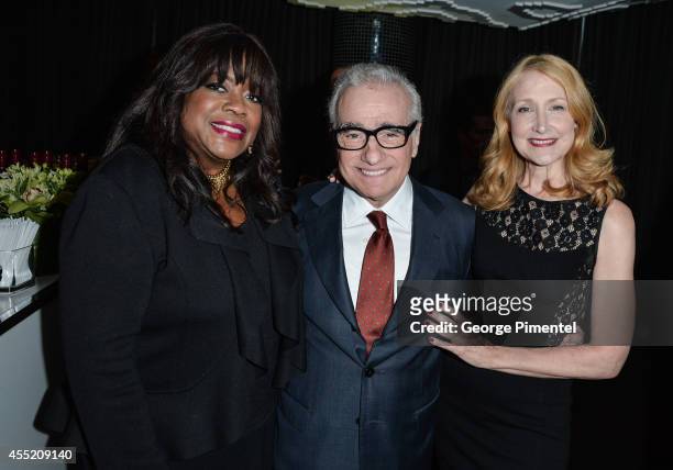 Chaz Ebert, director Martin Scorsese and actress Patricia Clarkson attend the Ebert Dinner Hosted By Chaz Ebert And Martin Scorsese during the 2014...