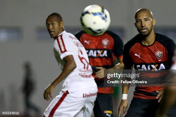 Kadu of Vitoria in action during the match between Vitoria and Internacional as part of Brasileirao Series A 2014 at Estadio Manoel Barradas on...