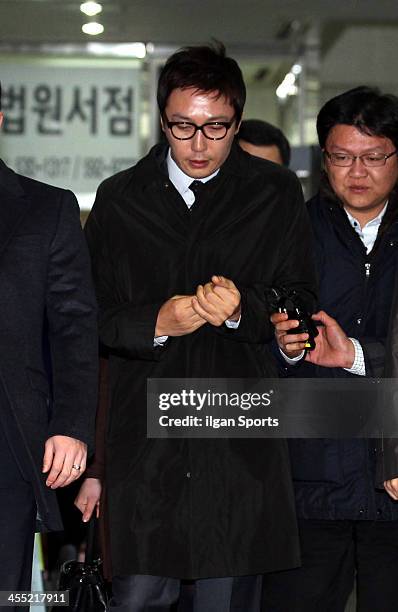 Tak Jae-Hoon appears at the Seoul Central District Court for the illegal gambling charges on December 6, 2013 in Seoul, South Korea.