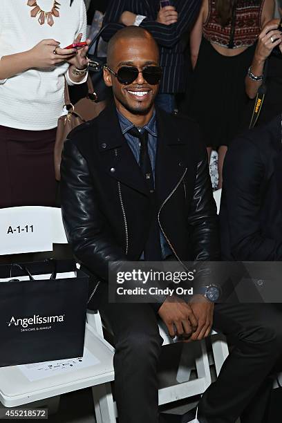 Actor Eric West attends the Ricardo Seco fashion show during Mercedes-Benz Fashion Week Spring 2015 at 7 World Trade Center on September 10, 2014 in...