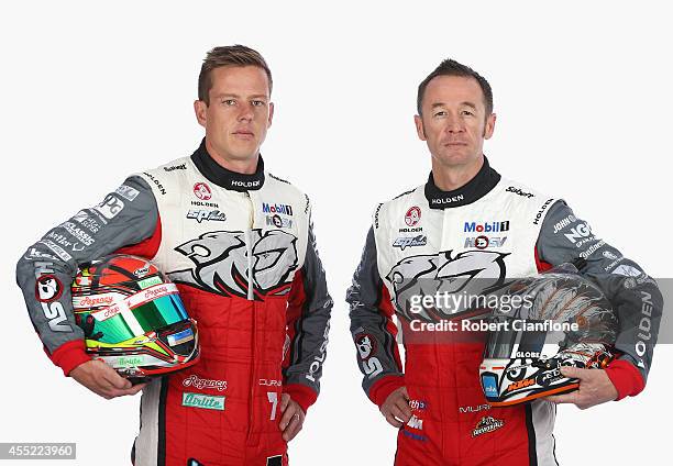 James Courtney and Greg Murphy drivers for the Holden Racing Team Holden pose during a V8 Supercars portrait session at Sandown International Raceway...