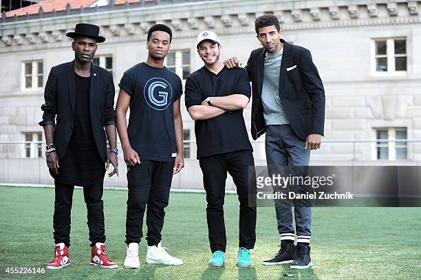 Stylist Keino Benjamin, musician Patrick Toussaint , designer Jace Lipstein , and actor Rafael Valentino pose for a photo in lower Manhattan on...