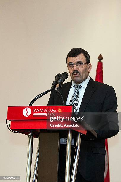 Ali Laarayedh the Tunisian PM takes part at the inauguration of a symposium where he makes a speech concerning the national dialogue, December 11,...