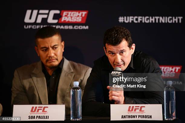 Anthony Perosh speaksAnthony Perosh during the UFC Fight Night: Rockhold v Bisping Press Event at Museum of Contemporary Art on September 11, 2014 in...