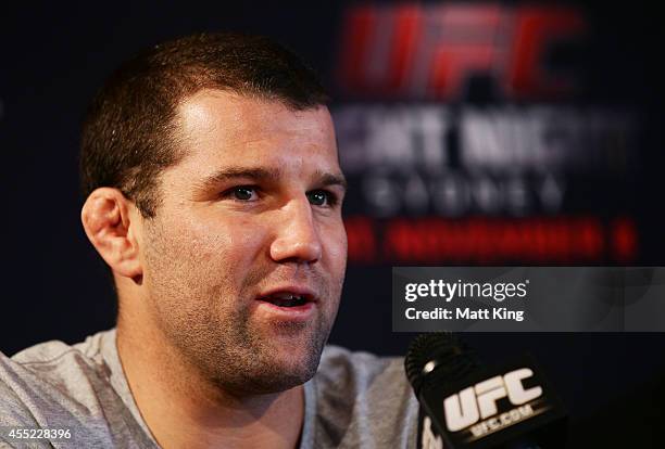 Richie Vaculik speaks during the UFC Fight Night: Rockhold v Bisping Press Event at Museum of Contemporary Art on September 11, 2014 in Sydney,...