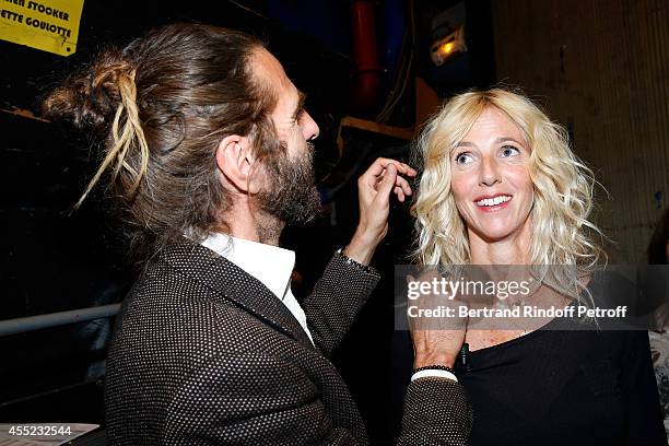 Hairdresser John Nollet and actress Sandrine Kiberlain attend the 'Vivement Dimanche' French TV Show at Pavillon Gabriel on September 10, 2014 in...