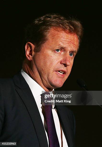 Dave Smith speaks during a NRL Nines media announcement at Rugby League Central on December 12, 2013 in Sydney, Australia.