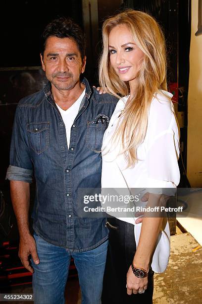 Adriana Karembeu and her husband Aram Ohanian attend the 'Vivement Dimanche' French TV Show at Pavillon Gabriel on September 10, 2014 in Paris,...