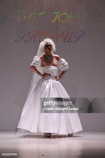 Model/Drag Queen Sharon Needles walks the runway at Betsey Johnson during Mercedes-Benz Fashion Week Spring 2015 at The Salon at Lincoln Center on...