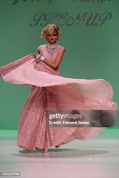 Model walks the runway at Betsey Johnson during Mercedes-Benz Fashion Week Spring 2015 at The Salon at Lincoln Center on September 10, 2014 in New...